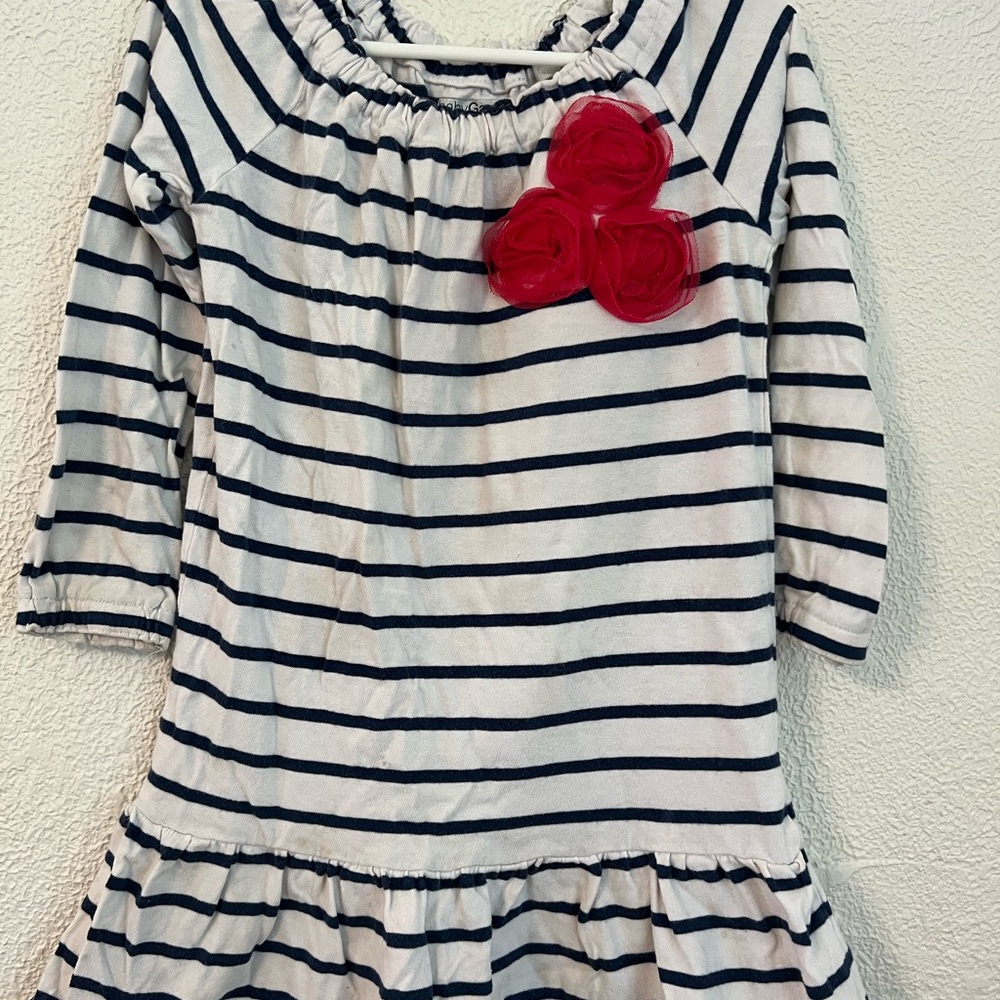 GAP Kids Navy Striped Dress with Red Floral Details